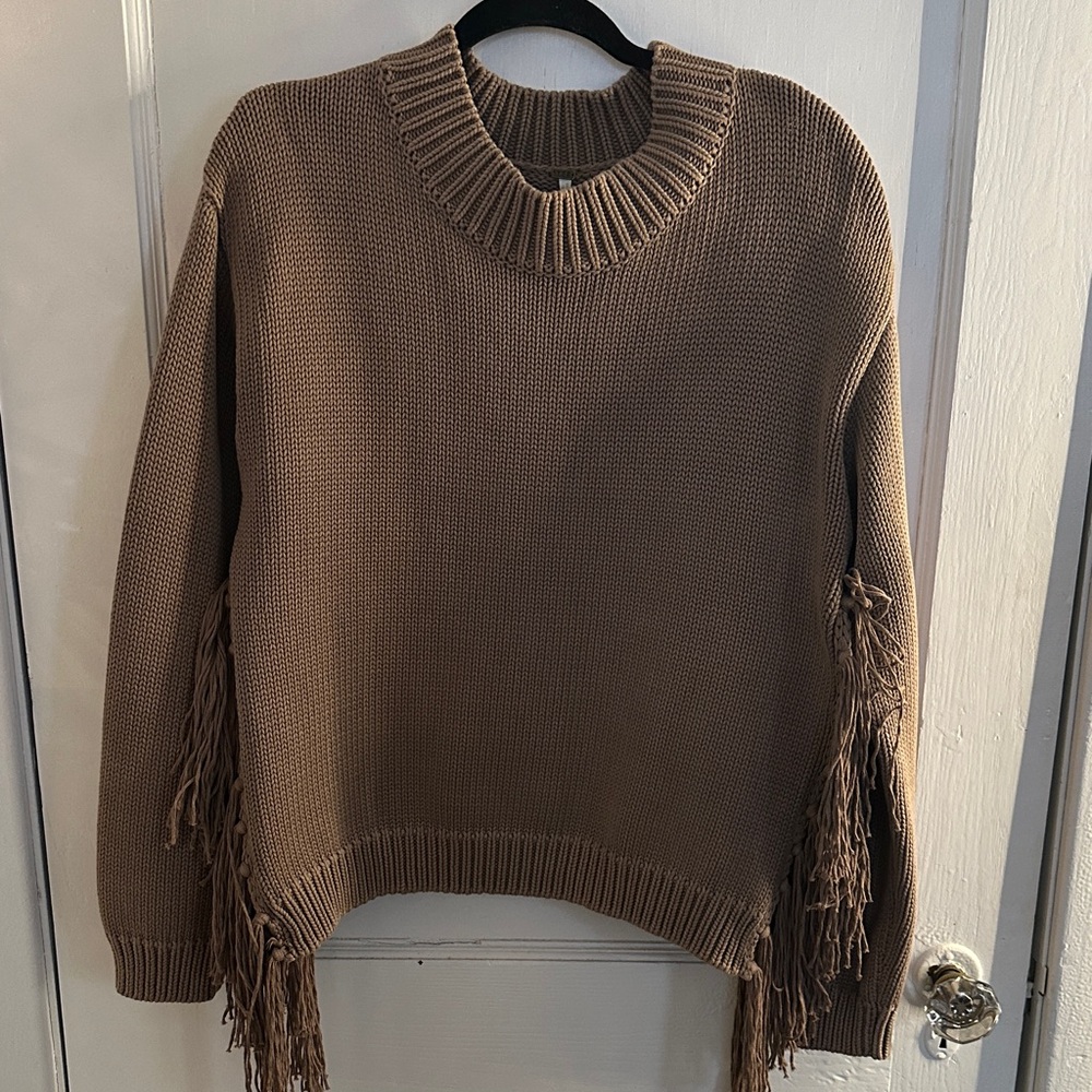 Elegant Fringe Tan Sweater